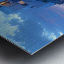 Beautiful Vintage Modern Blue Oil Painting of Santorini Metal print