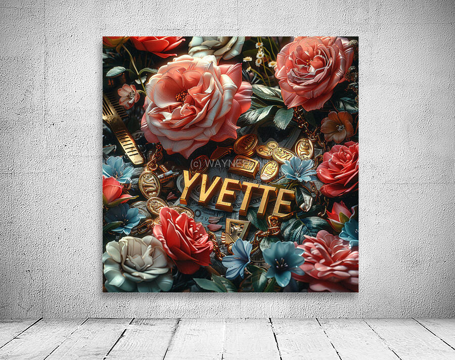 blackdigitalart collage of flowers roses gold bar Wall Preview