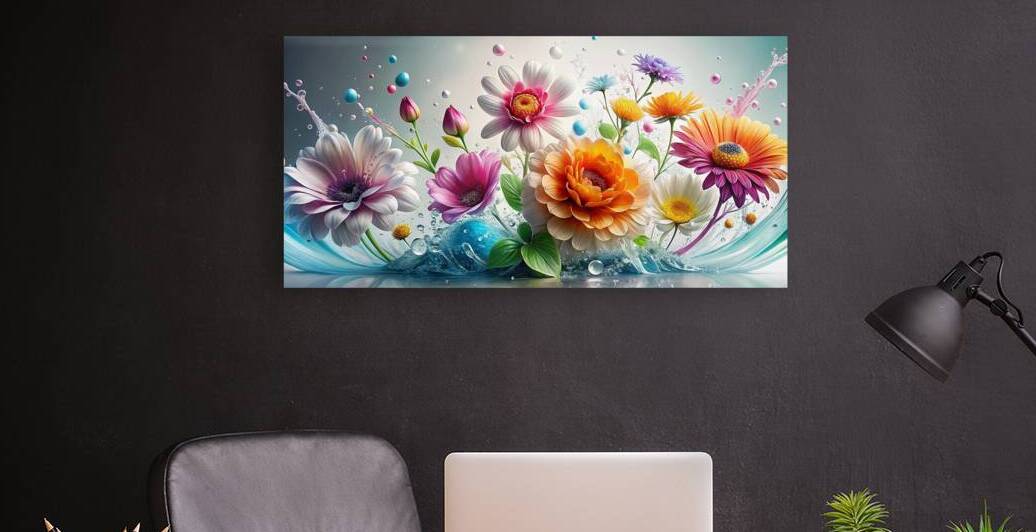 Floral Canvas with Creamy Butter Tones Vibrant Flowers & Fresh Water Droplets - Artistic Design by Nader Massry