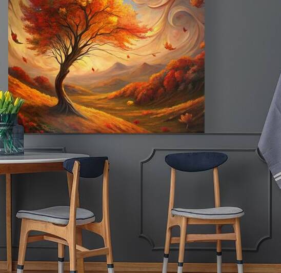 Stunning Autumn Tree with Vibrant Orange Leaves in a Dynamic Wind-Swept Landscape by Nader Massry