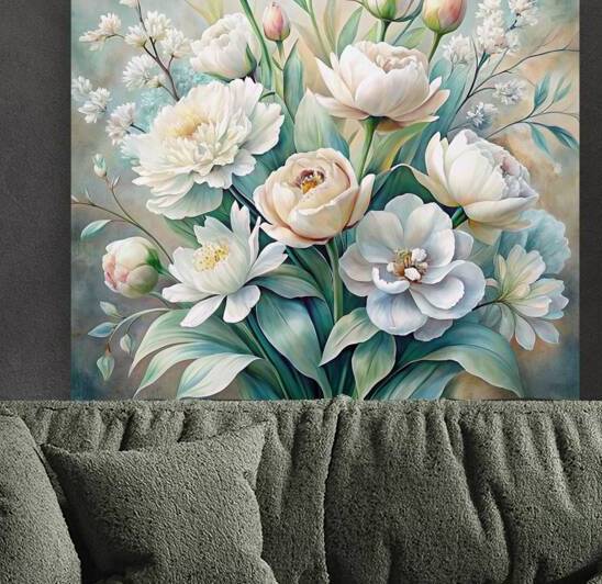 Elegant White Tulip and Carnation Floral Arrangement with Soft Greenery by Nader Massry