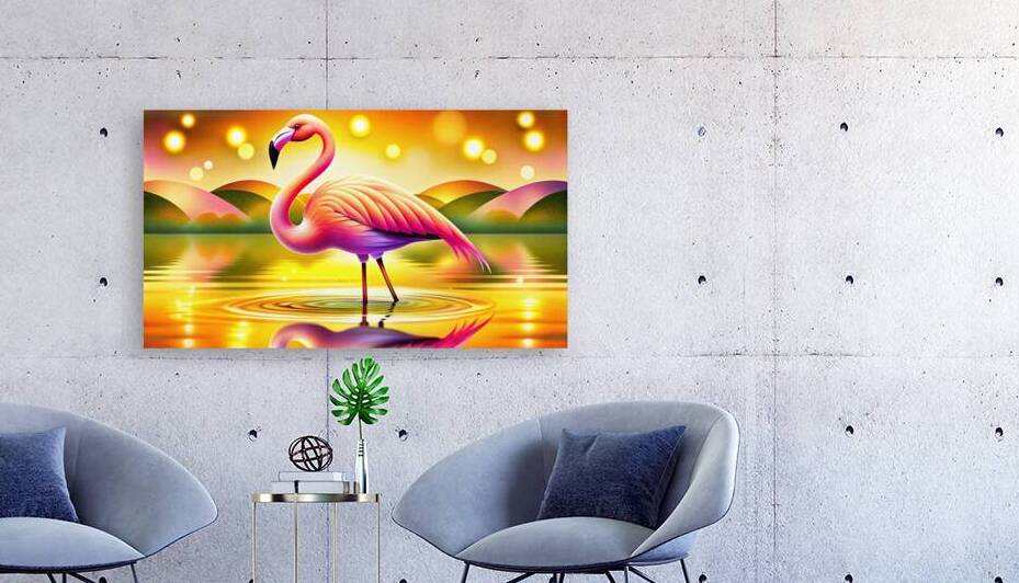 flamingo standing in shallow water 3 by Nader Massry