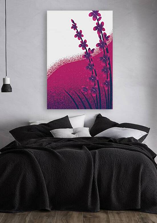 Elegant Purple Blossoms on Textured Mauve and Gold Canvas by Nader Massry
