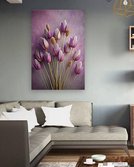 Elegant Purple Blossoms on Textured Mauve and Gold Canvas 2 by Nader Massry