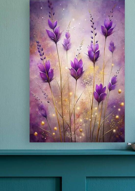 Elegant Purple Blossoms on Textured Mauve and Gold Canvas 3 by Nader Massry