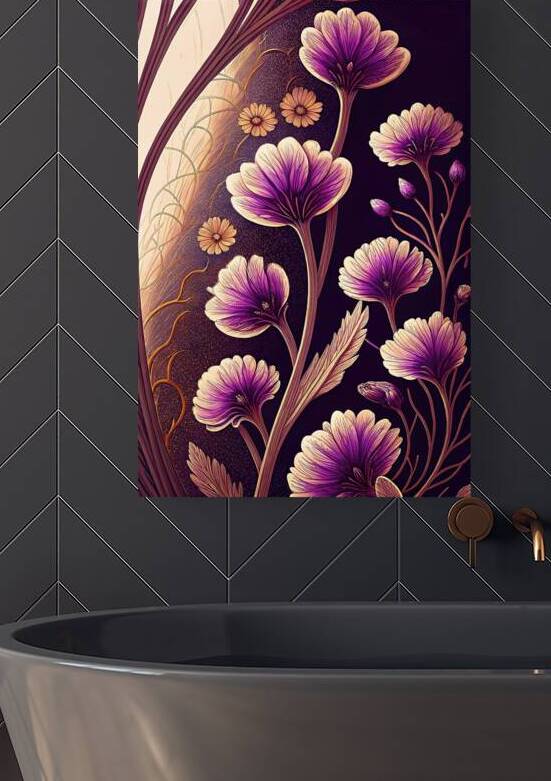 Elegant Purple Blossoms on Textured Mauve and Gold Canvas 5 by Nader Massry