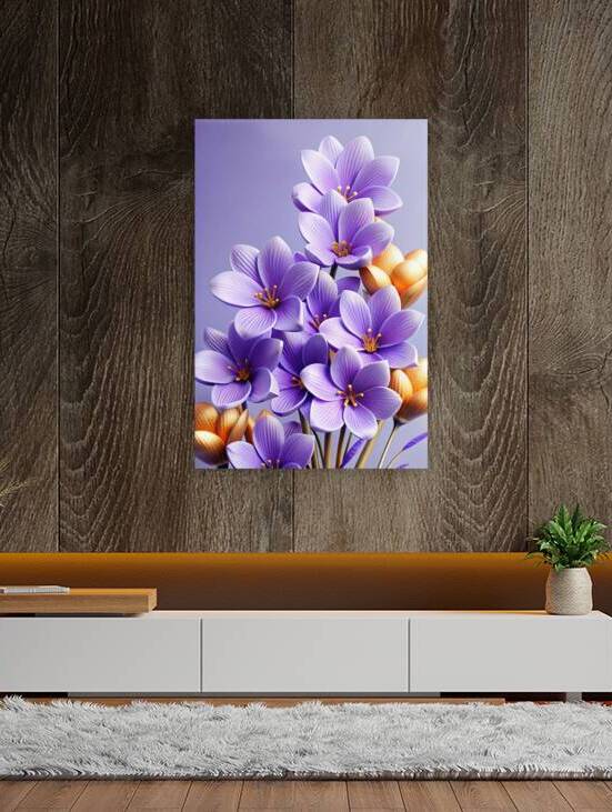 Elegant Purple Blossoms on Textured Mauve and Gold Canvas 4 by Nader Massry