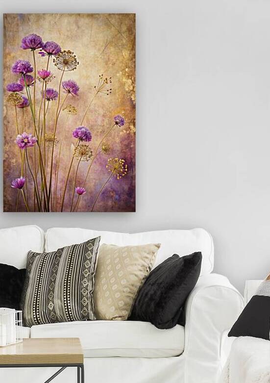 Elegant Purple Blossoms on Textured Mauve and Gold Canvas 6 by Nader Massry