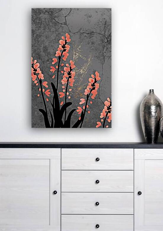 Elegant Purple Blossoms on Textured Mauve and Gold Canvas 9 by Nader Massry