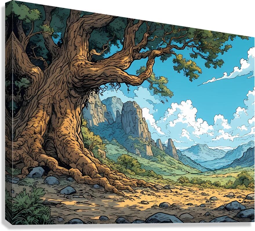 Ancient Tree Mountain Landscape Canvas Print