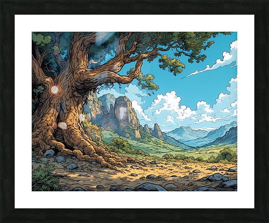 Ancient Tree Mountain Landscape Picture Frame print