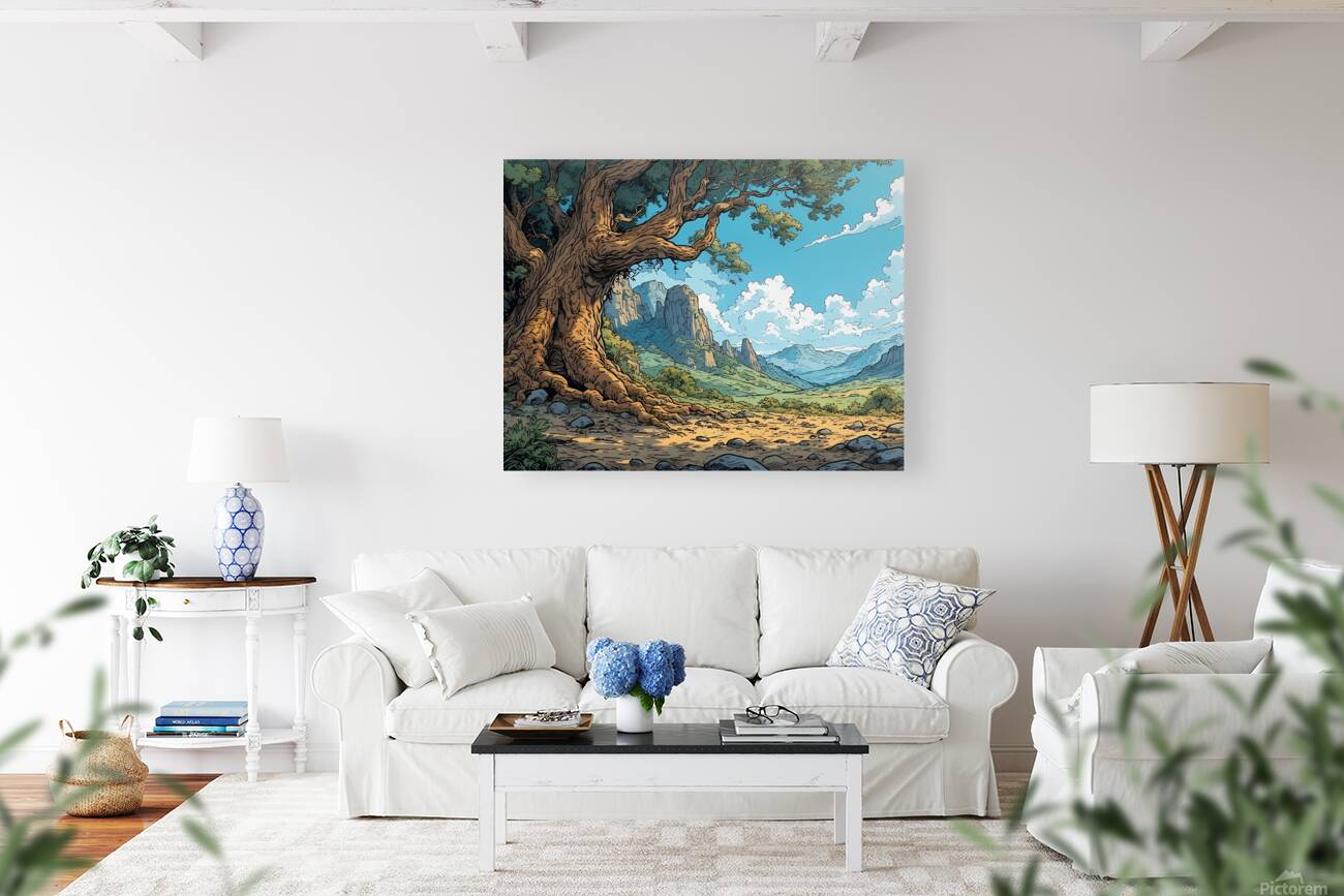 Ancient Tree Mountain Landscape Reproduction