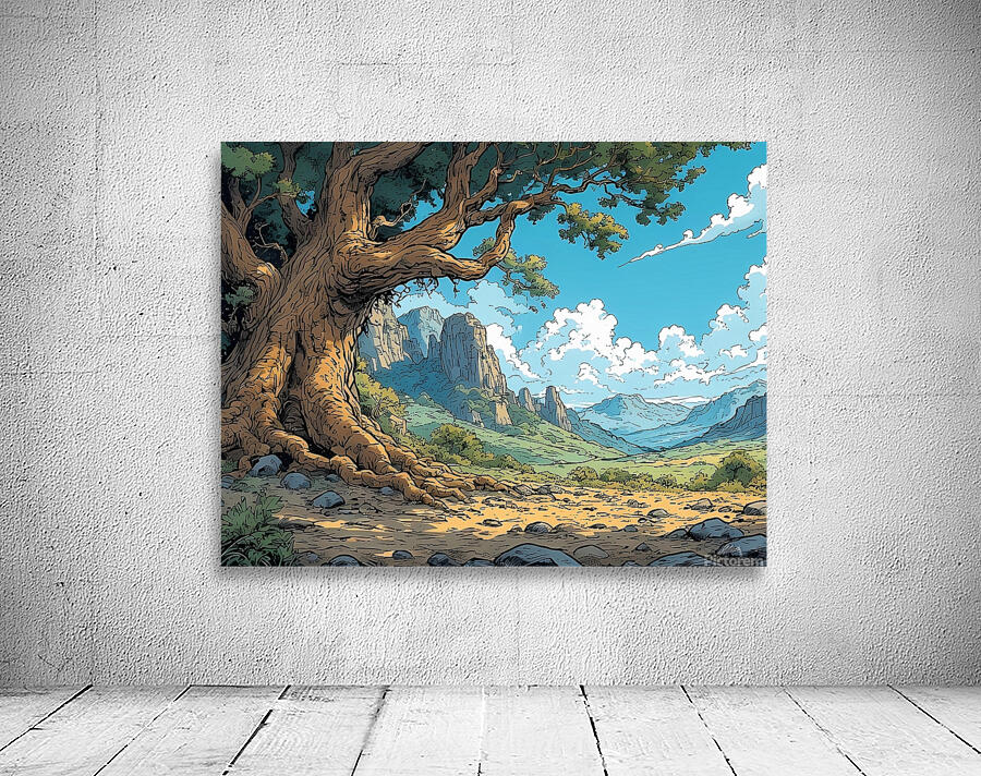Ancient Tree Mountain Landscape Wall Preview