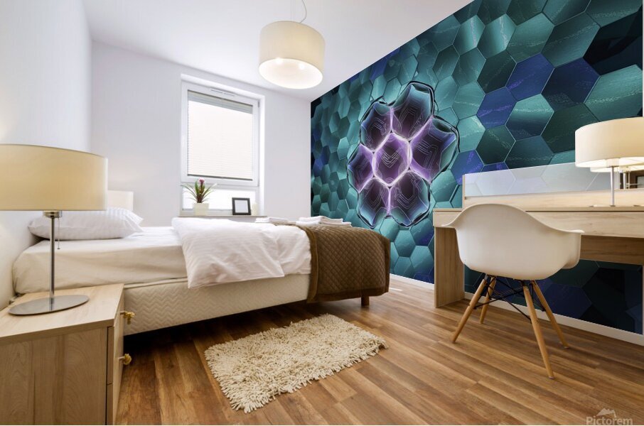 Abstract background hexagon pattern with glowing Mural print