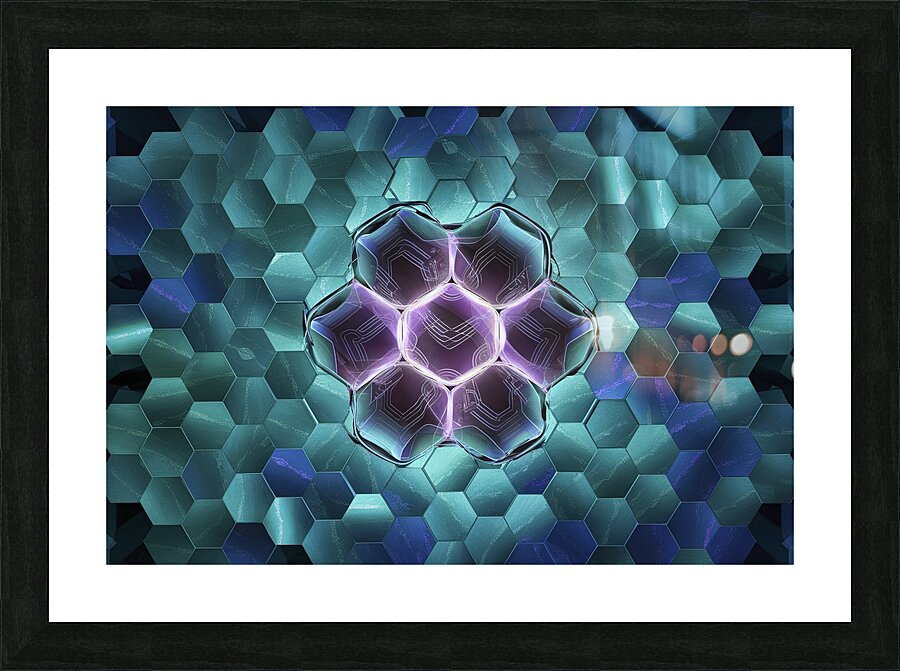 Abstract background hexagon pattern with glowing Picture Frame print