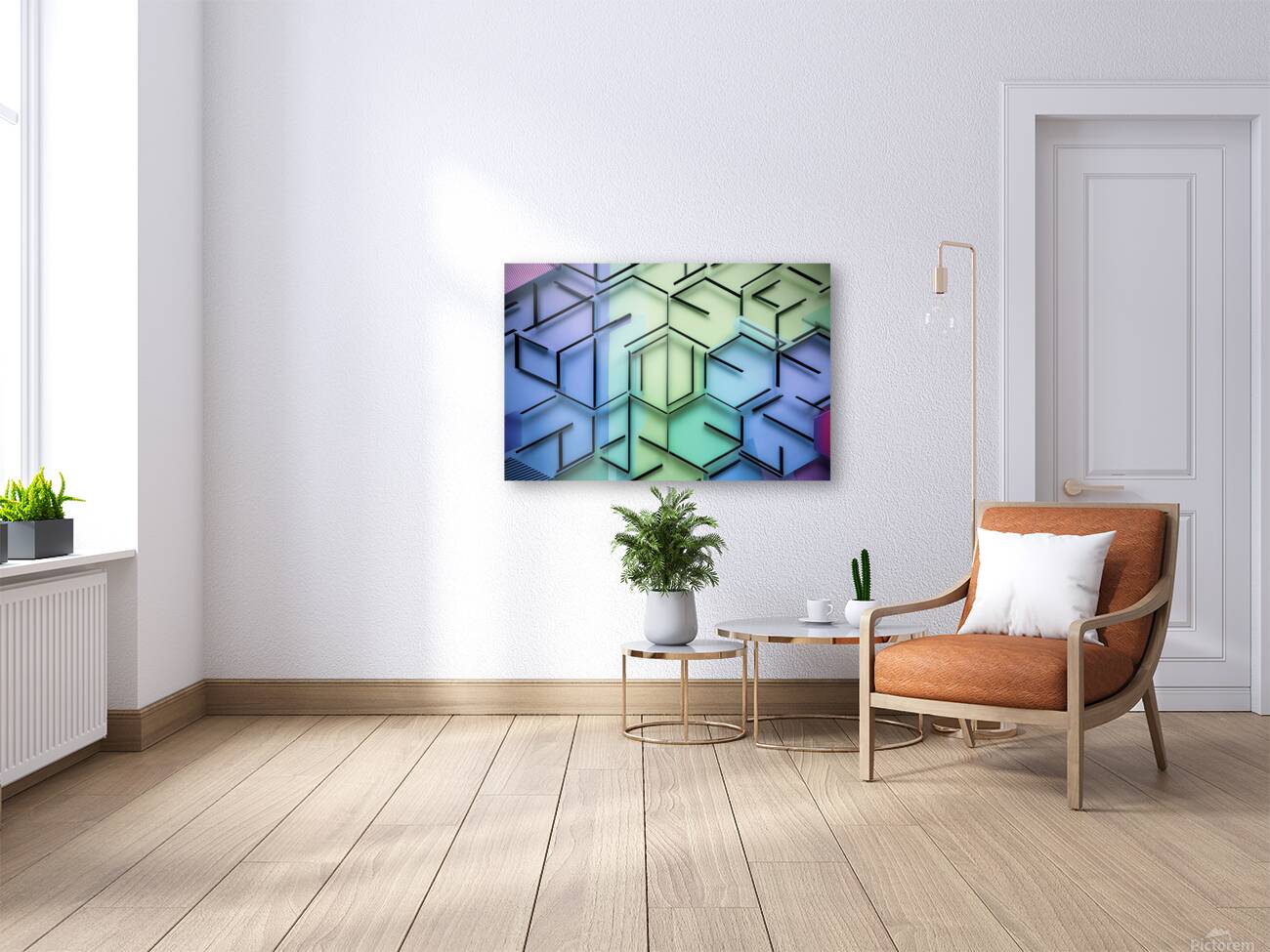 Geometric abstract background with simple hexagonal elements Reproduction