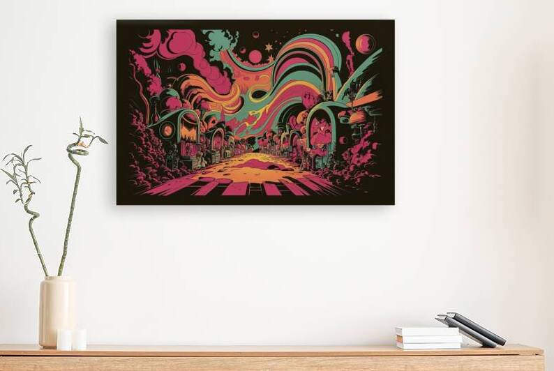 Hand drawn colorful retro style groovy psychedelic background by Lupu Andrei