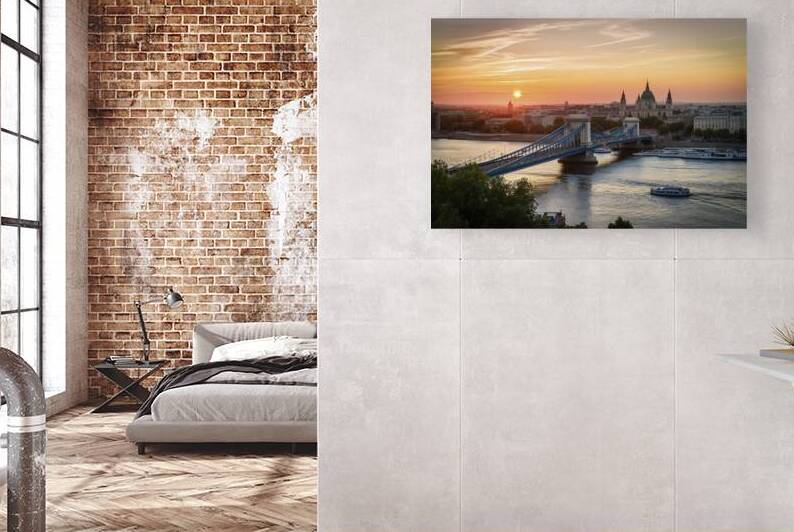 Aerial view of Liberty bridge in Budapest at sunrise by Lupu Andrei