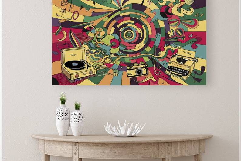 Hand drawn colorful retro style groovy psychedelic background by Lupu Andrei
