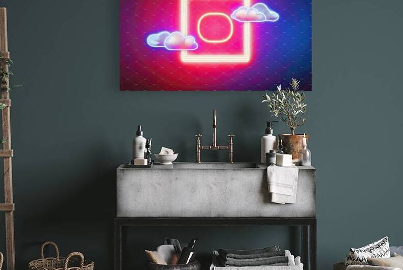 Abstract neon background with glowing square shape and spinning cloud by Lupu Andrei