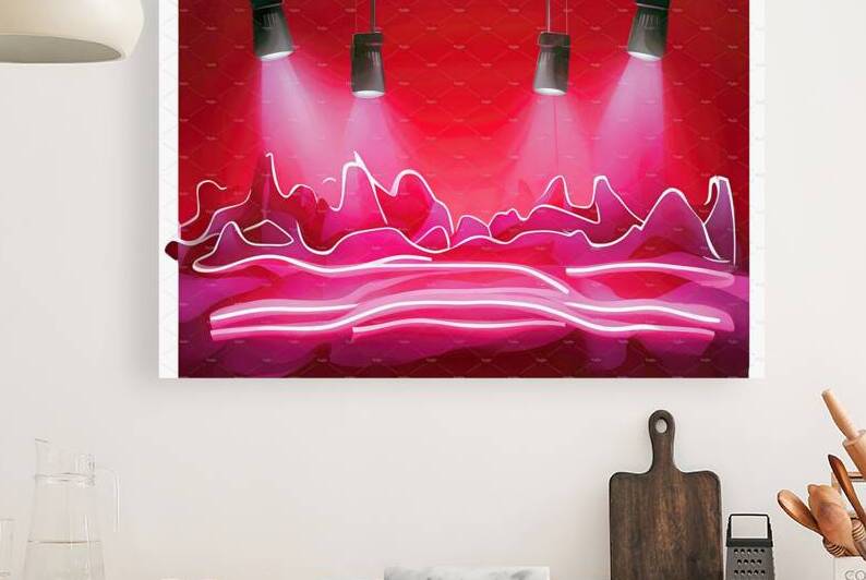 Dark background with lines and spotlights neon light night view. Abstract pink background by Lupu Andrei