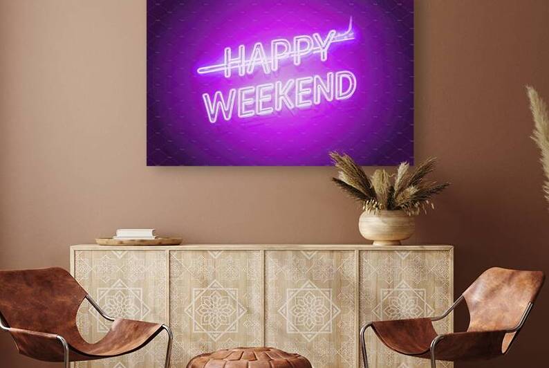 Happy Weekend neon light style iron bar 3d illustration by Lupu Andrei