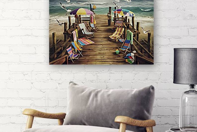 Concept of beach accessories at the wooden pier by Lupu Andrei
