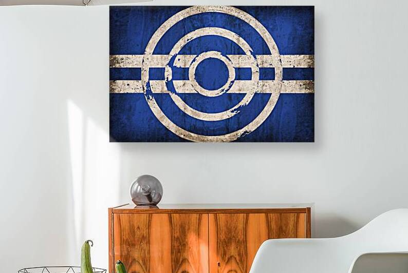 blue background with white circle rings in faded distressed vintage grunge texture design by Lupu Andrei