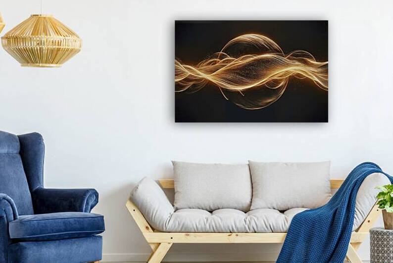 bright golden wave particles in the dark backgrou by Lupu Andrei