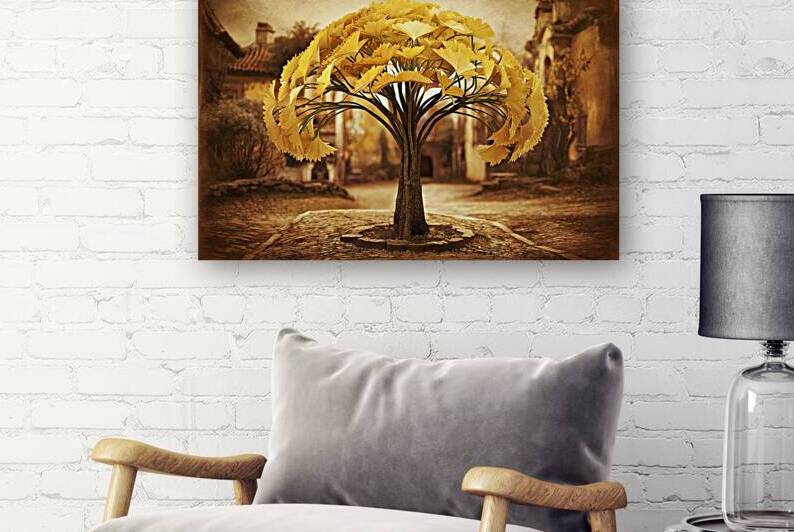 Ginkgo tree with yellow leaves vintage color tone by Lupu Andrei