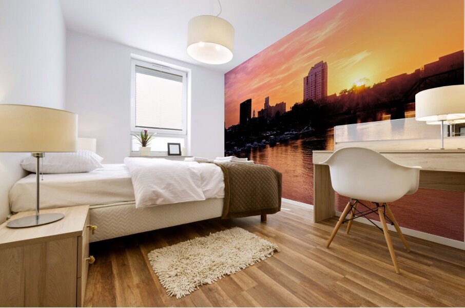 Augusta GA Skyline Sunset over the Savannah River Mural print