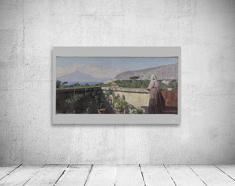 Femme sur la terrasse de l hotel Cocumella Vue sur le Vesuve Wall Preview