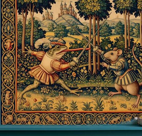 The Frog and Mouse Duel Tapestry by Scythianshead