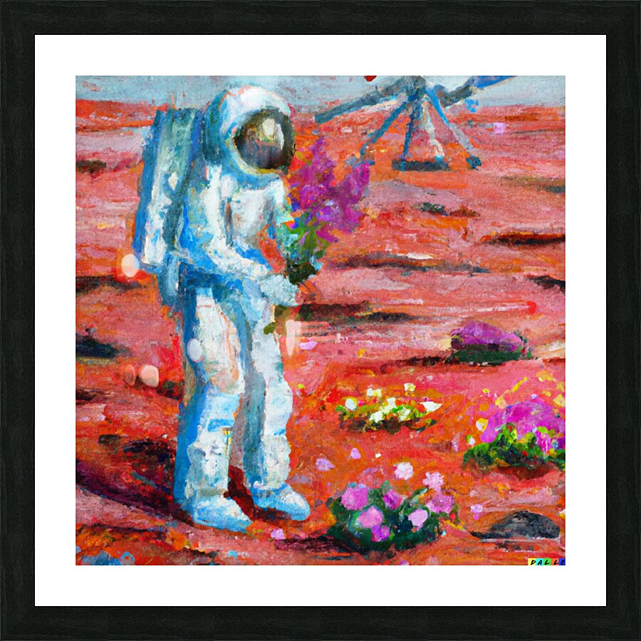 Spaceman Picking Flowers Picture Frame print