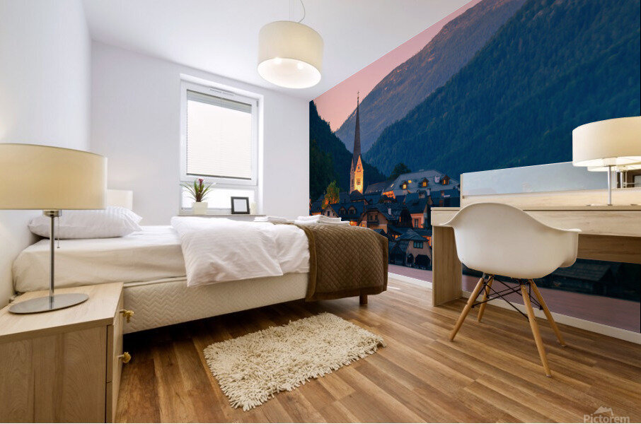 Sunset in Hallstatt Mural print