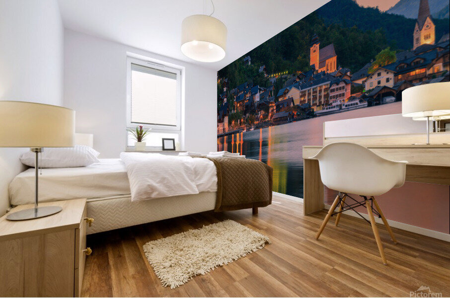 Sunset in Hallstatt Mural print