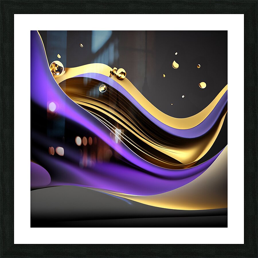 Purple Black & Gold Waves Picture Frame print