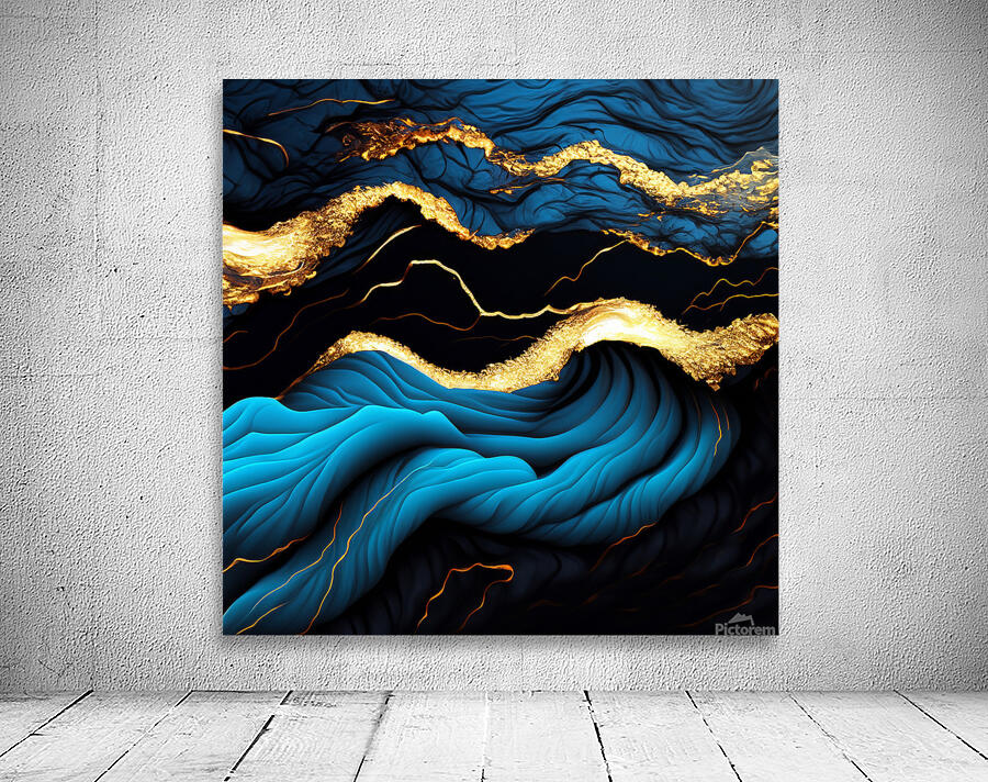 Blue Black & Gold Waves & Clouds Wall Preview