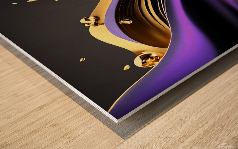 Purple Black & Gold Waves Wood print