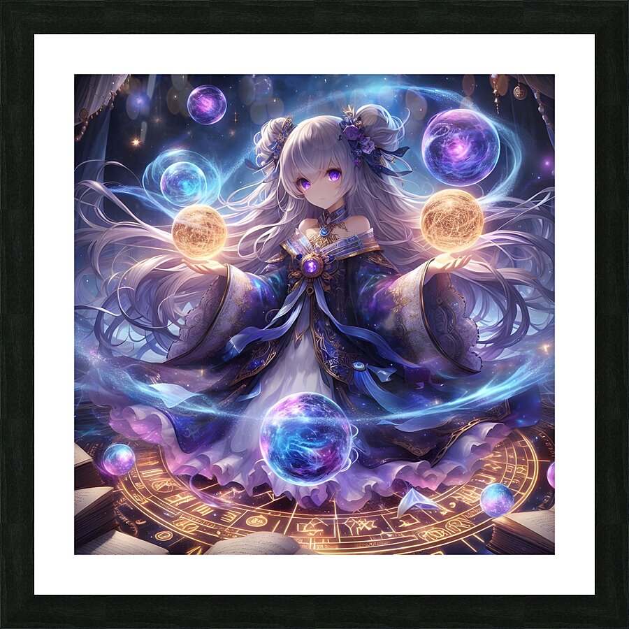 Celestial Sorceress Controlling Cosmic Orbs  Picture Frame print