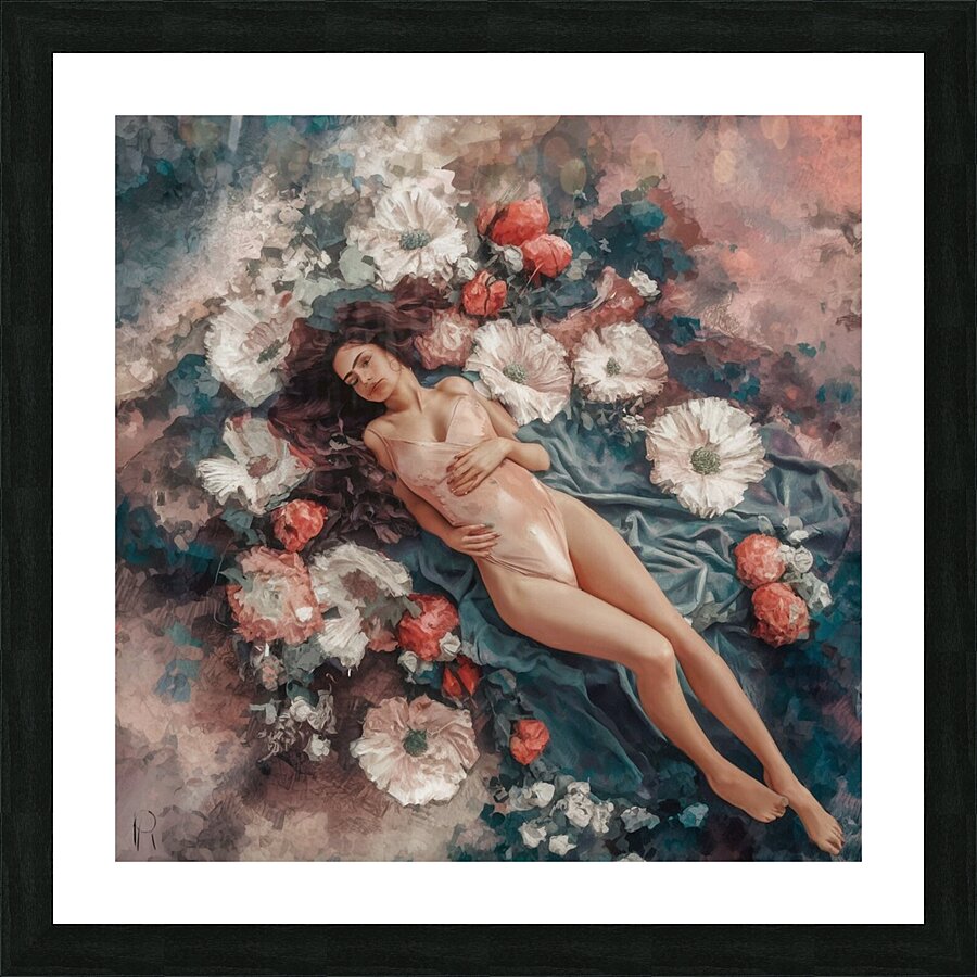 semi abstract painting aphrodite big flowers pain Picture Frame print
