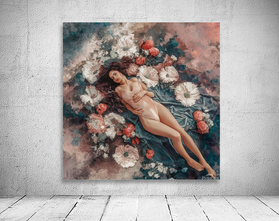 semi abstract painting aphrodite big flowers pain Wall Preview