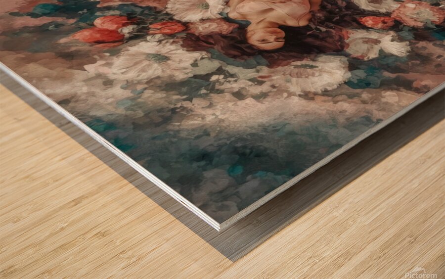 semi abstract painting aphrodite big flowers pain Wood print