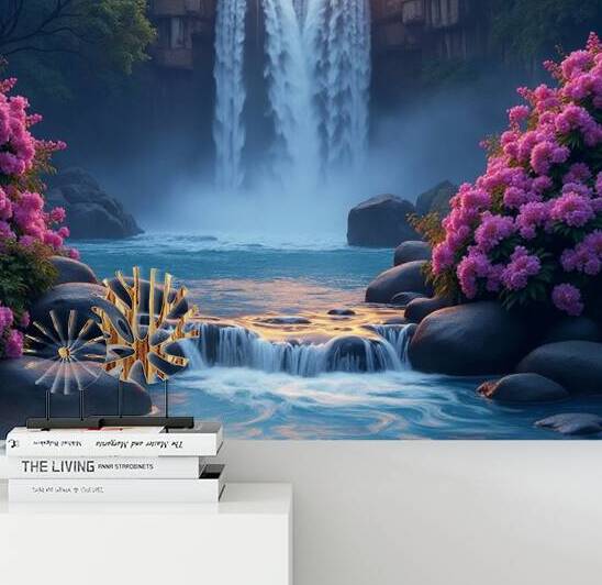 Floral waterfall decor Relaxing wall decor for home Digital Download Art by HJKDESIGNER