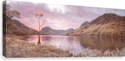 Lake surrounded by mountains Canvas Print