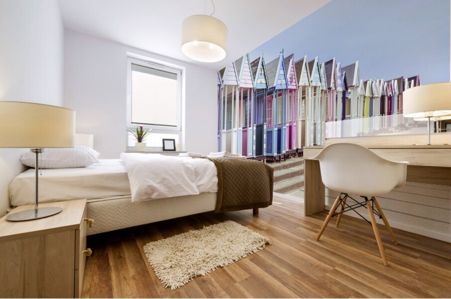 Vibrant Beach Huts Mural print