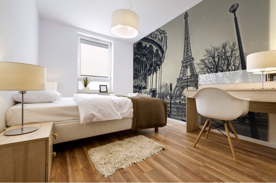 Carousel with the Eiffel tower in the background Mural print