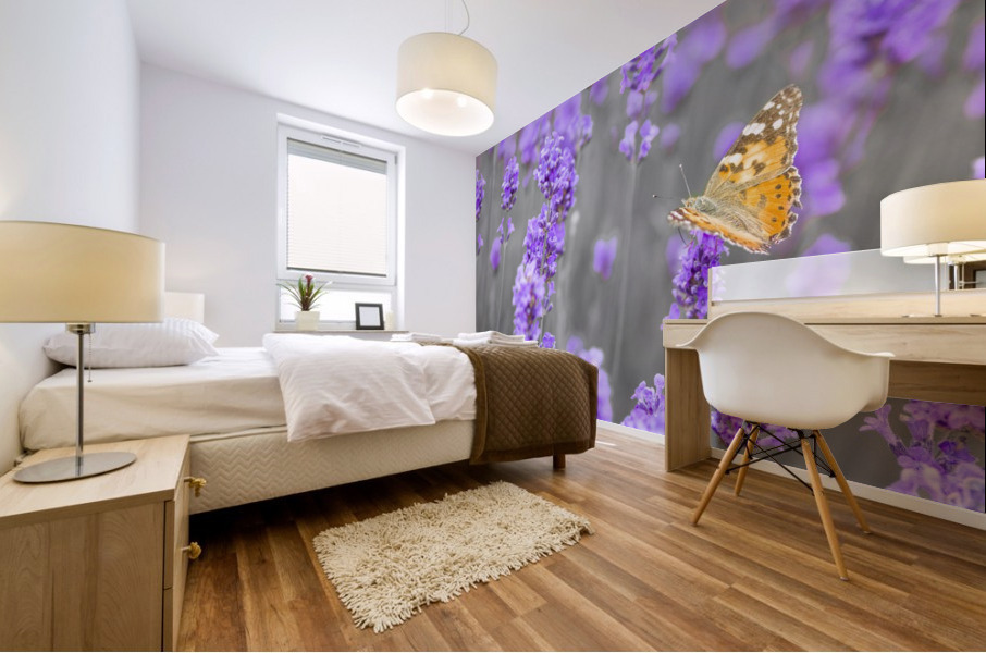 Butterfly Lavender flowers Mural print