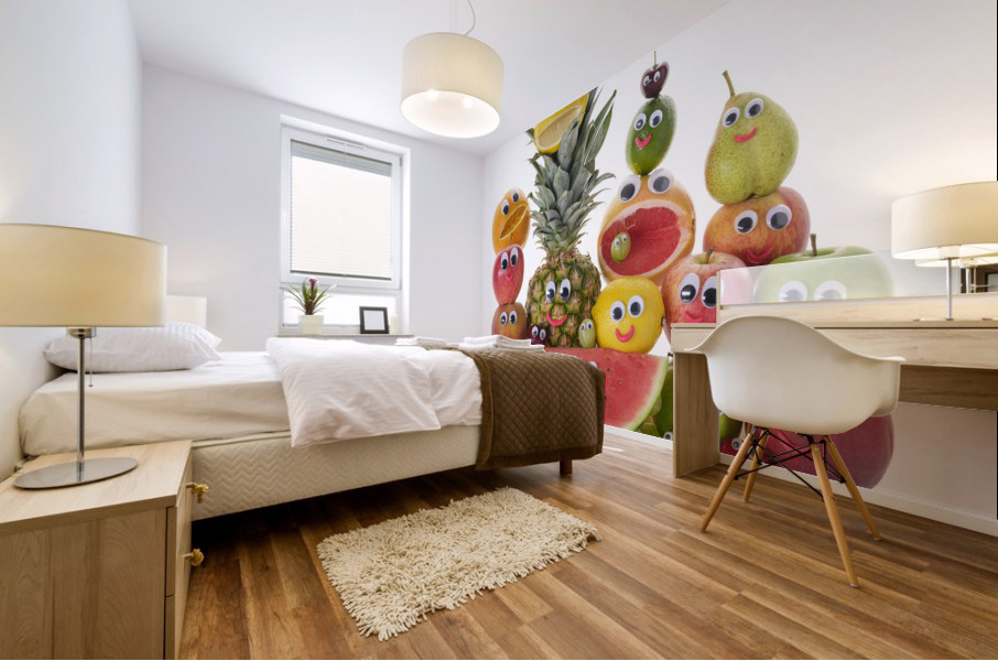 Funny mixed fruits Mural print
