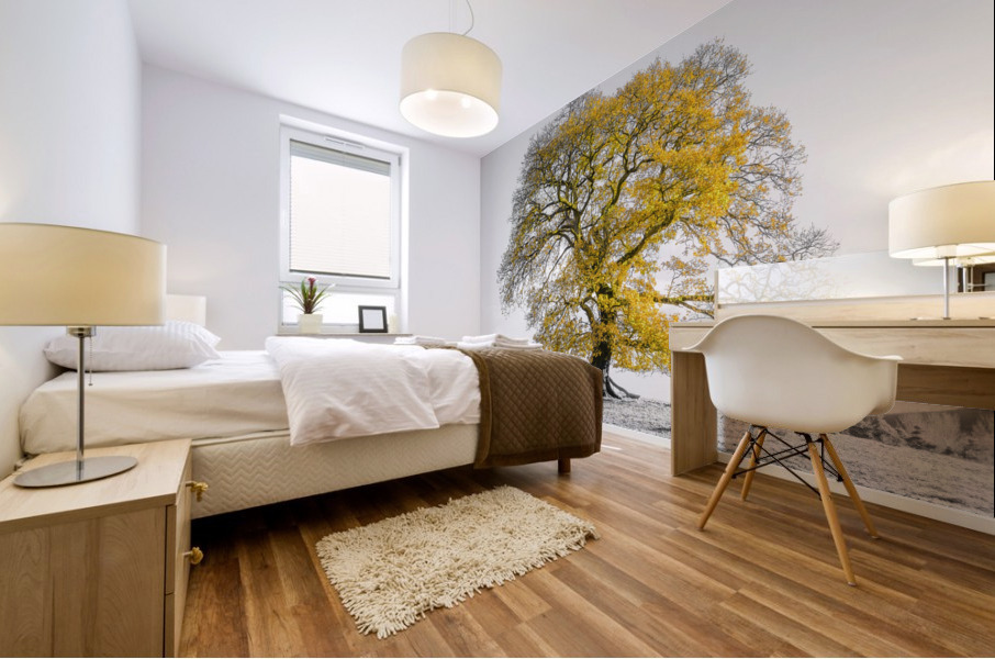 Tree on a hill, yellow, gold Mural print